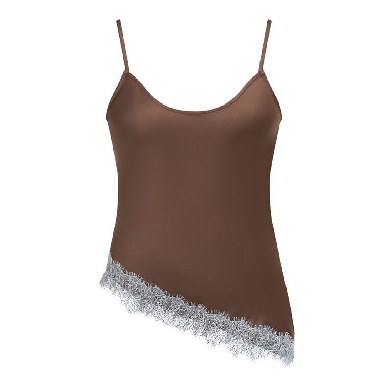 BRDRLESS Amelia Lace Trim Cami, Brown Dark, hi-res