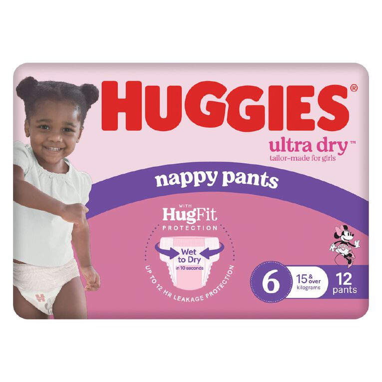 Huggies Ultra Dry Nappy Pants Junior Girls' Size 6 15+kg 12 Pack, , hi-res