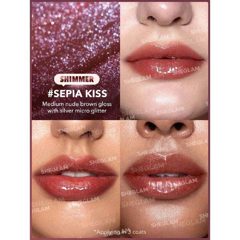 Sheglam Pout Perfect Shimmer Lip Plumper Sepia Kiss 2g, , hi-res