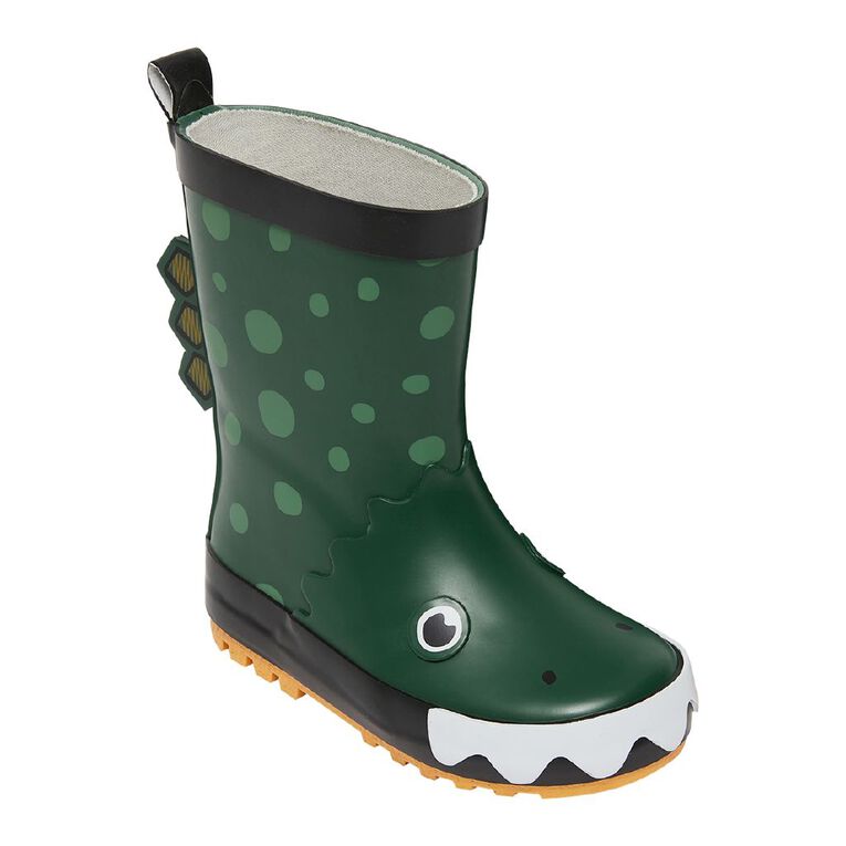 Young Original Junior Kids' Rubber Alligator Gumboots, Green Dark, hi-res