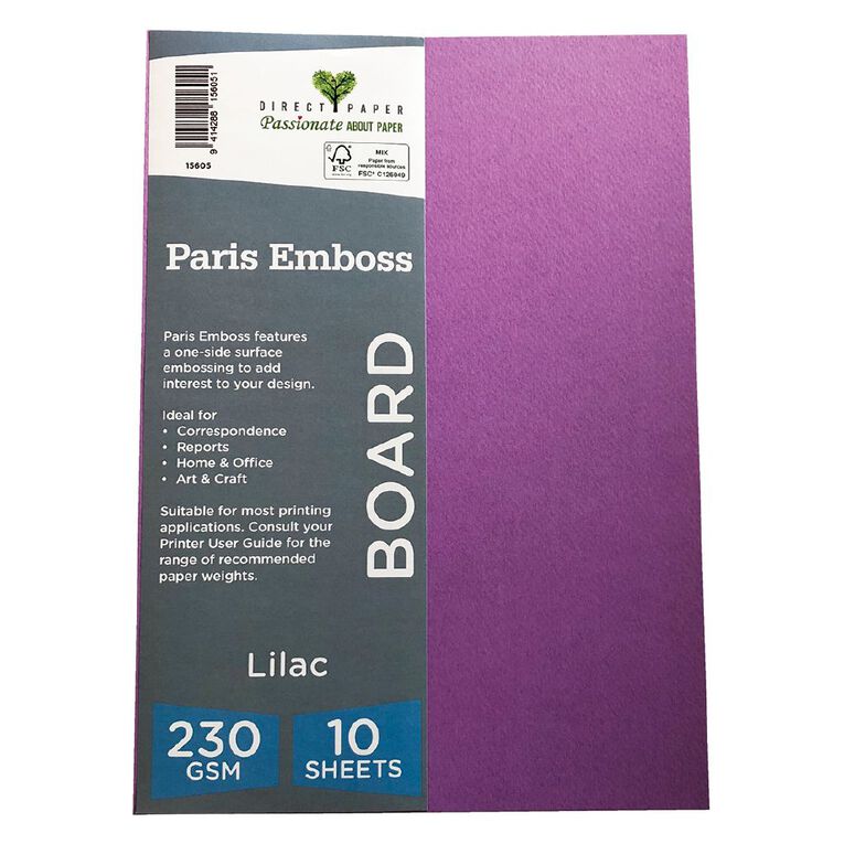 Direct Paper Paris Emboss 230gsm Lilac A4 10 Pack, , hi-res