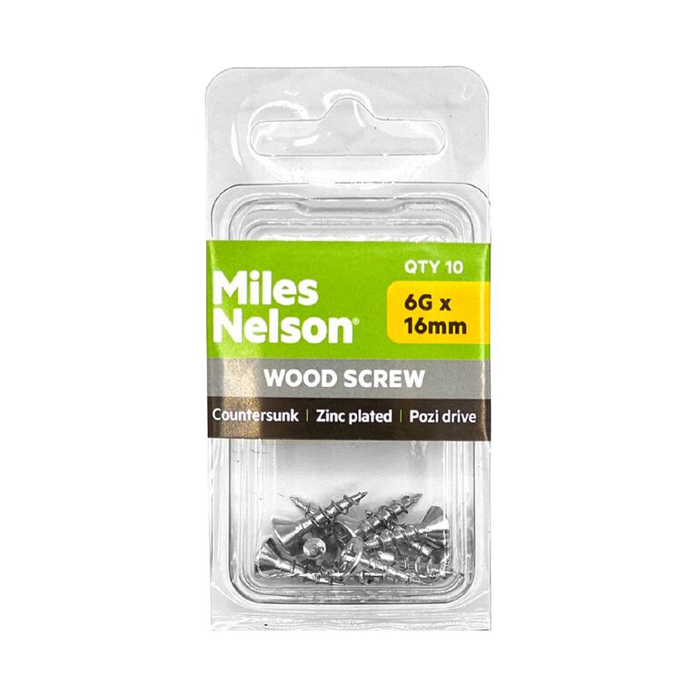 Miles Nelson Zinc Pozi Drive Countersunk Screw 6g x 16mm 10 Pk, , hi-res