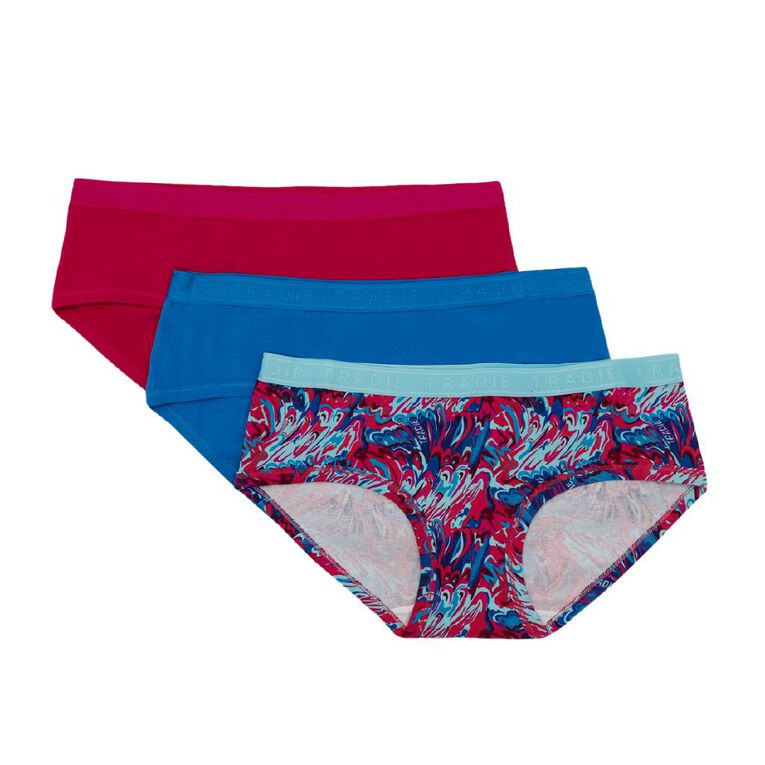 Tradie Women's Boyleg Briefs 3 Pack, Blue Mid, hi-res