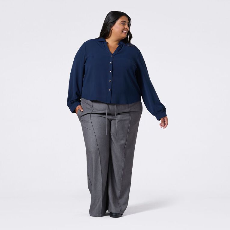 H&H Curve Women's Long Sleeve V-Neck Shirt, Navy, hi-res