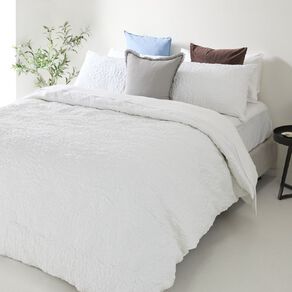 Living & Co Duvet Cover Set Cotton Ruched Floral White Super King