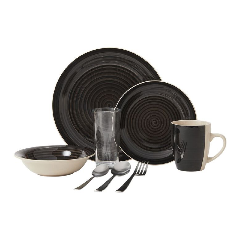Living & Co Printed Dining Starter Set Black 54 Piece, , hi-res