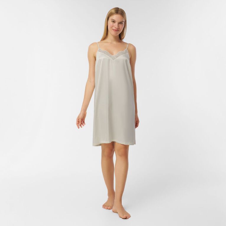 H&H Women's Satin Singlet Nightie, Cream, hi-res