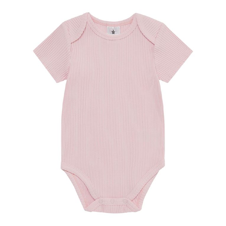 Young Original Babies' Short Sleeve Rib Bodysuit 3 Pack, Pink Light, hi-res