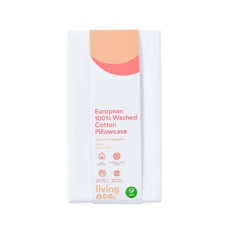 Living & Co 100% Washed Cotton Euro Pillowcase White, , hi-res