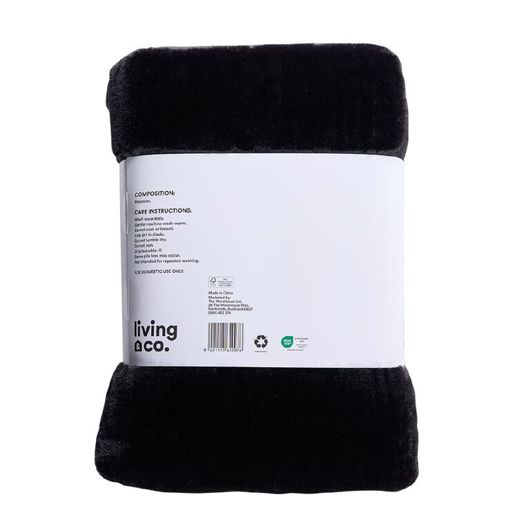 Living & Co 400gsm Mink Feel Blanket Black King, , hi-res