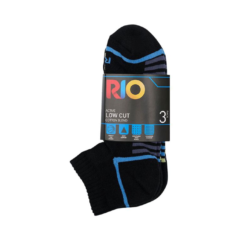 Rio Men's Active Low Cut Socks 3 Pack, Black, hi-res