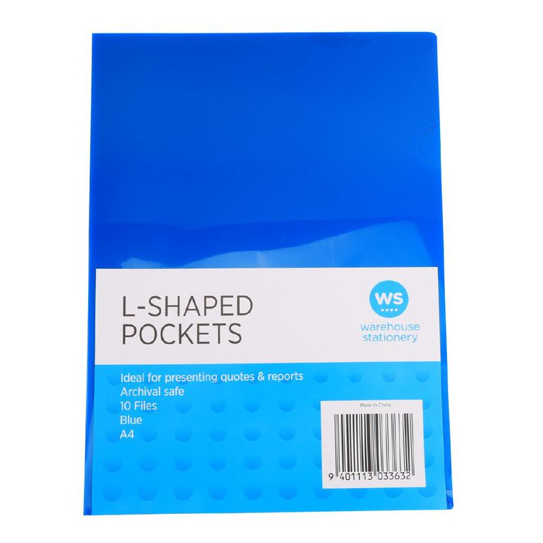 WS L-shaped Pockets 10 Pack Blue A4, , hi-res