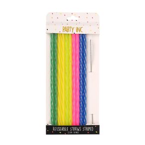 Party Inc Reuseable Straw Striped 10 Pack