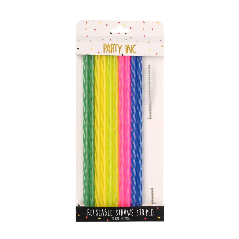 Party Inc Reuseable Straw Striped 10 Pack, , hi-res