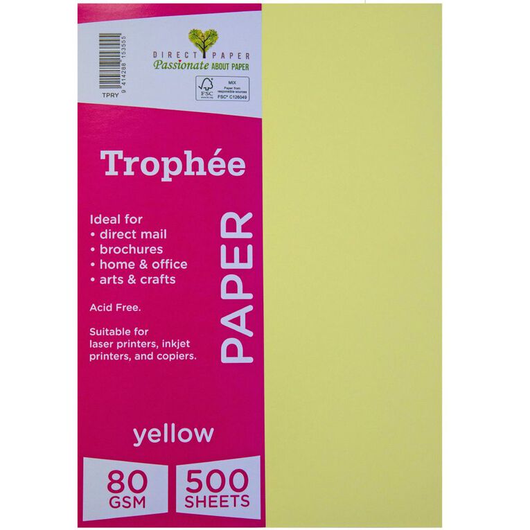 Trophee Paper 80gsm Yellow A4 500 Pack, , hi-res