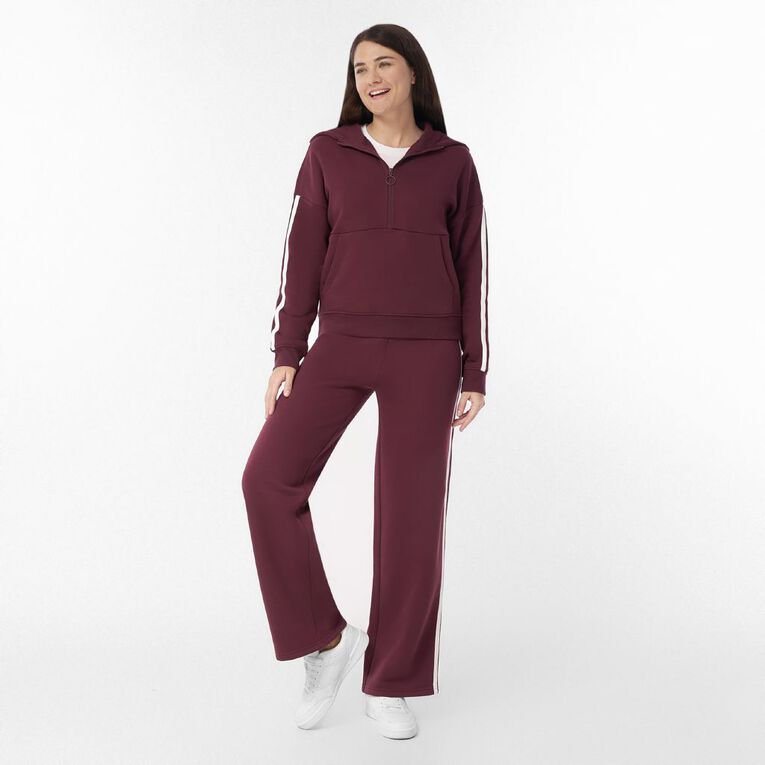 H&H Women's Wide Leg Multi Stripe Trackpants, Red Dark, hi-res
