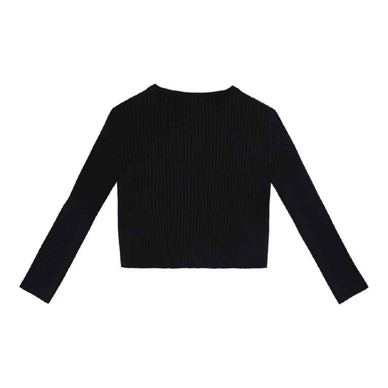 Young Original Rib Cardigan, Black, hi-res