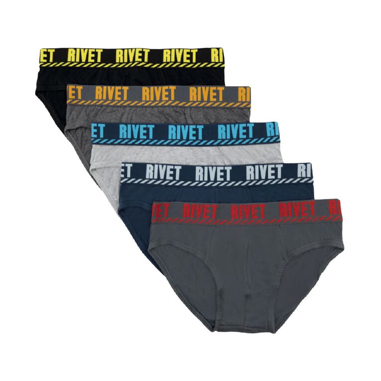 Rivet Men's Briefs 5 Pack, Grey/Navy, hi-res