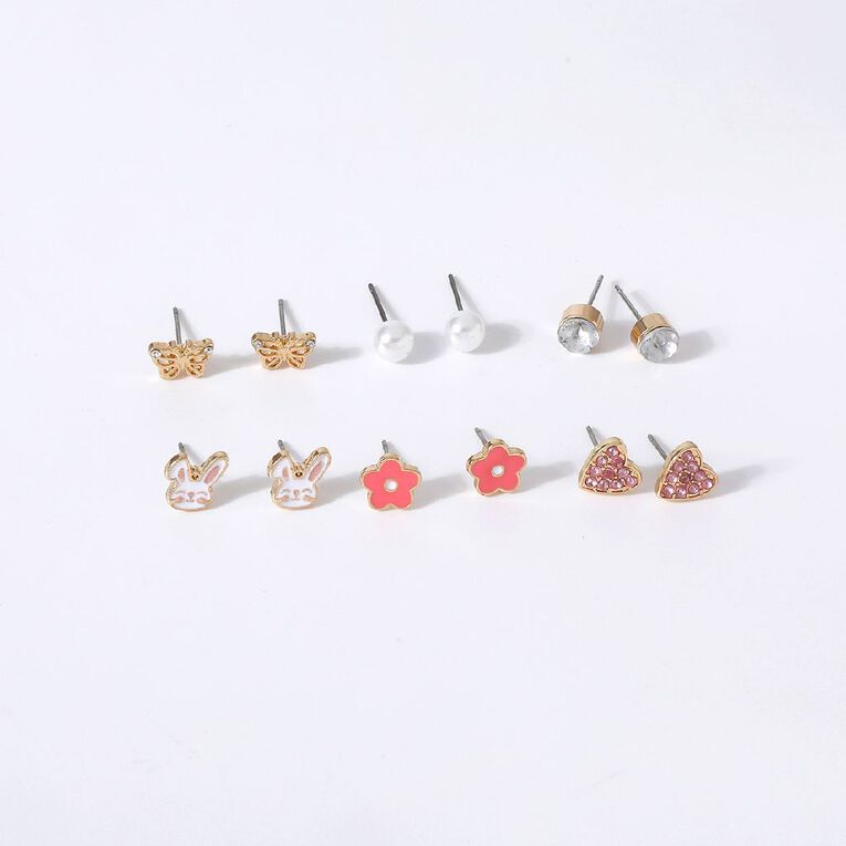 Young Original Kids' Stud Flower Earrings 6 Pairs, , hi-res