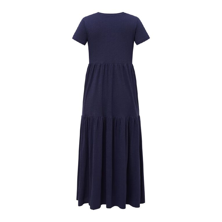 H&H Women's Cotton Slub Tier Midi Dress, Navy, hi-res