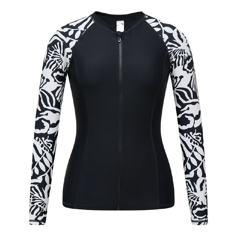H&H Women's Long Sleeve Zip-Thru Rash Top, Black, hi-res