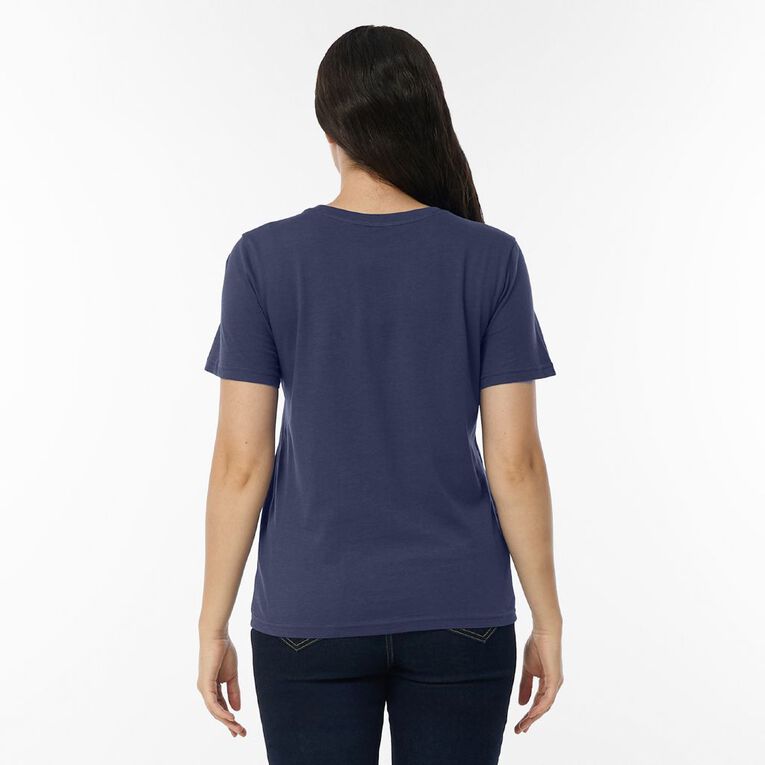 H&H Women's Short Sleeve Cotton Crew Neck Tee, Blue Mid, hi-res