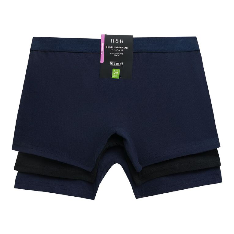 H&H Girls' Long length Shortie 3 Pack, Blue Dark, hi-res