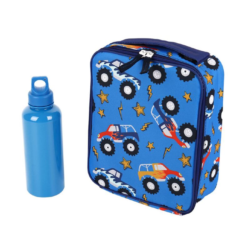 Living & Co Lunch Bag and Bottle Monster Trucks Blue Mid 2 Piece, , hi-res