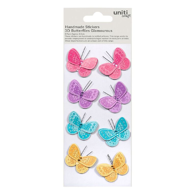 Uniti Craft Handmade Sticker Glamorous Butterflies Citrus Orchid 8pc, , hi-res