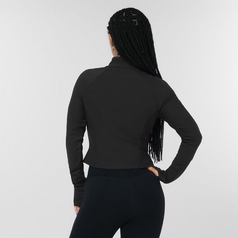 Active Intent Women's Rib Run Zip Sweat, Black, hi-res