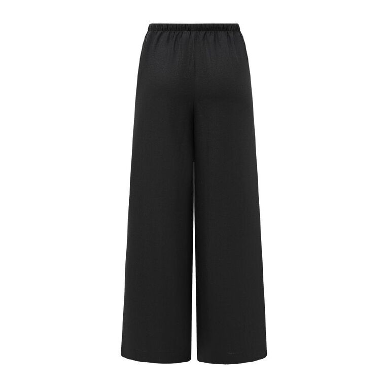 H&H Women's Tie Waist Linen Blend Pants, Black, hi-res