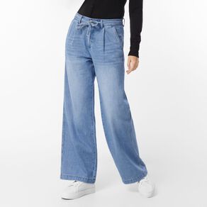H&H Women's Belt Pleated Wide Leg Jean
