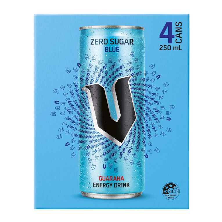 V Energy Drink Zero Sugar Blue 250ml 4 Pack, , hi-res