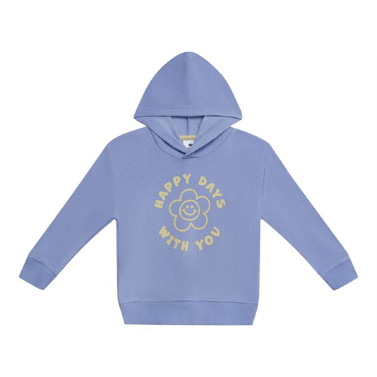 Young Original Toddler Girls' Printed Hoodie, Blue Light HAPPY, hi-res