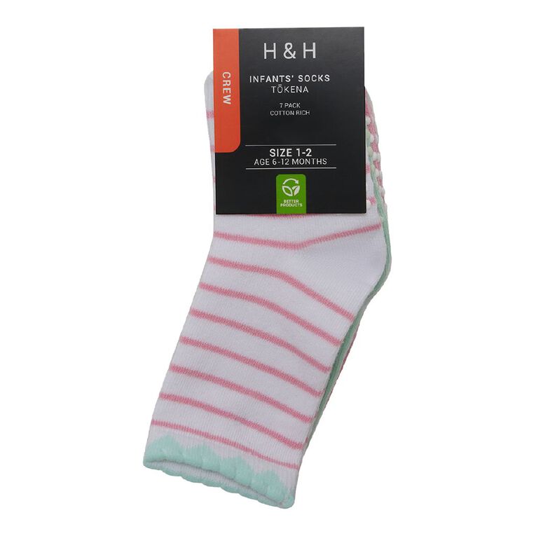 H&H Infants' Jacquard Crew Socks 7 Pack, Pink Light, hi-res