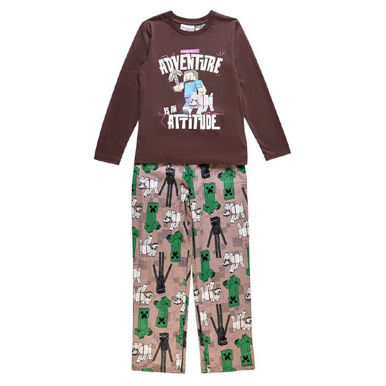 Minecraft Boys' Knit and Flannelette Pyjama Set, Grey Mid, hi-res