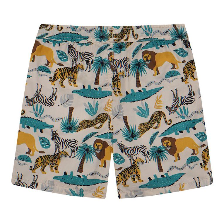 Young Original Printed Cotton Volley Shorts, Cream, hi-res