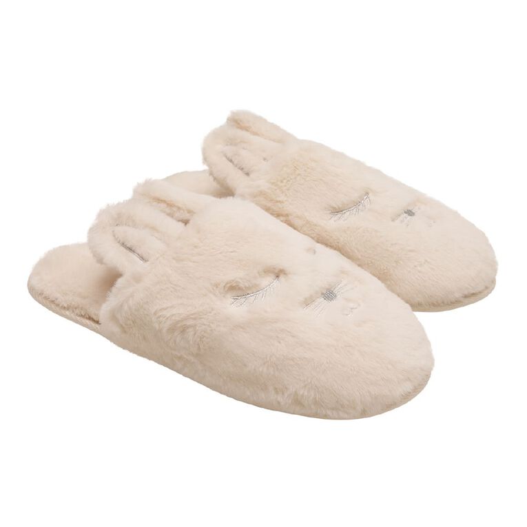 H&H Women's Bunny Scuff Slippers, White, hi-res