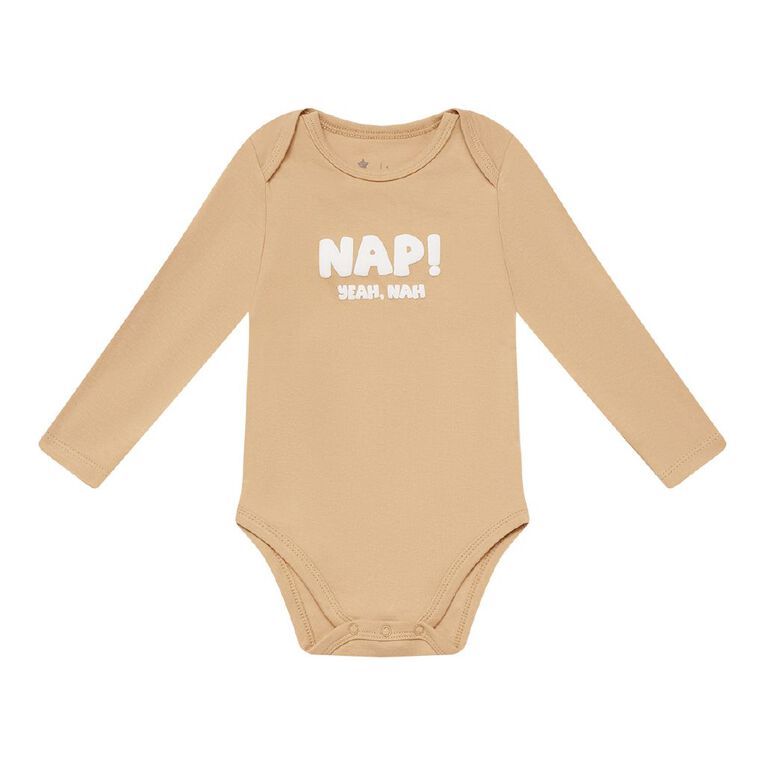 Young Original Babies' Long Sleeve Printed Bodysuit, Brown Mid, hi-res