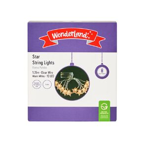 Wonderland Battery Star String Christmas Lights Warm White 1.35m