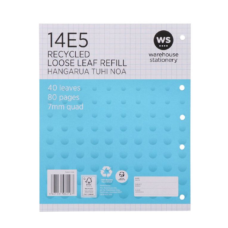 WS Pad Refill 14E5 7mm Quad 40 Leaf Punched Blue, , hi-res