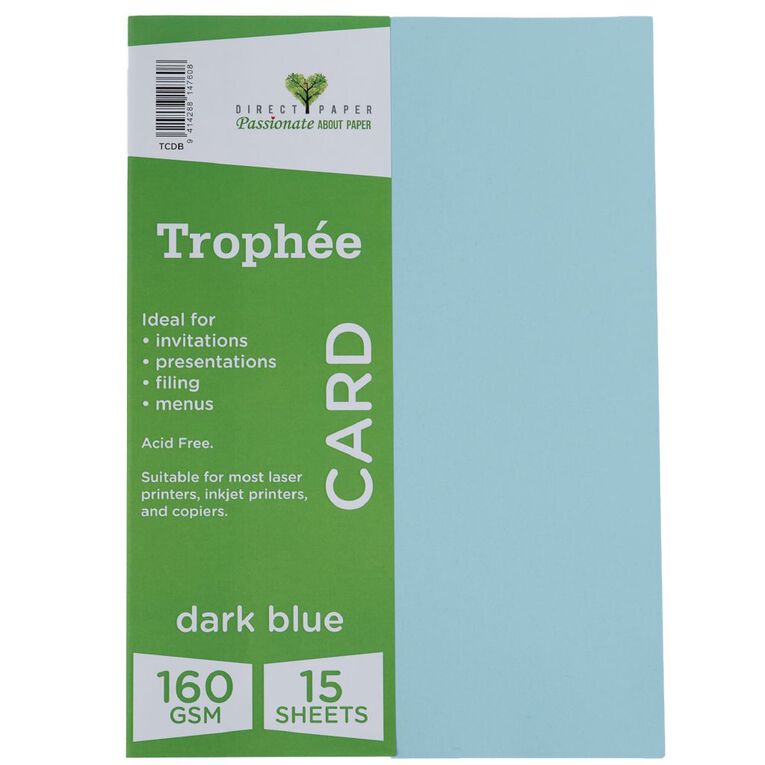 Trophee Card 160gsm Dark Blue A4 15 Pack, , hi-res
