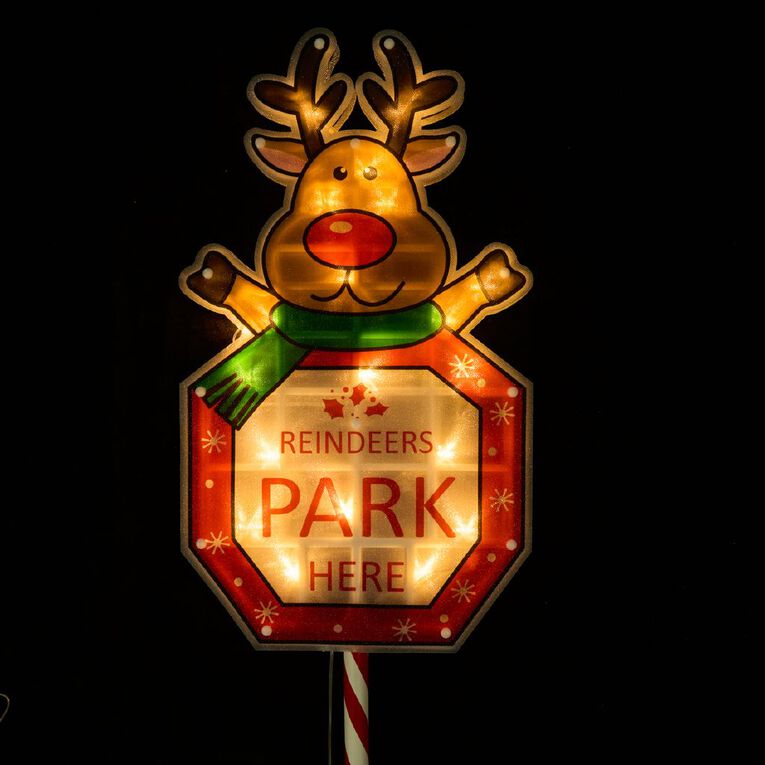Wonderland Solar Reindeers Park Here Light Up Sign, , hi-res
