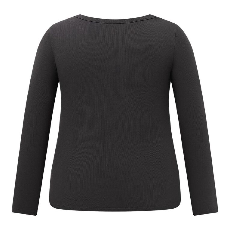 H&H Curve Women's Long Sleeve Rib Henley Knit Top, Grey Dark, hi-res