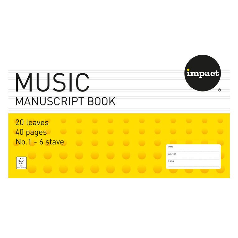 WS Exercise Book Work Music #1 6 Stave 20 Leaf Yellow, , hi-res