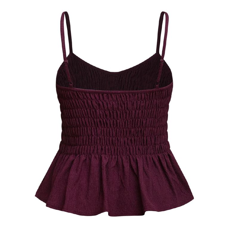 H&H Women's Shirred Peplum Cami, Purple Dark, hi-res