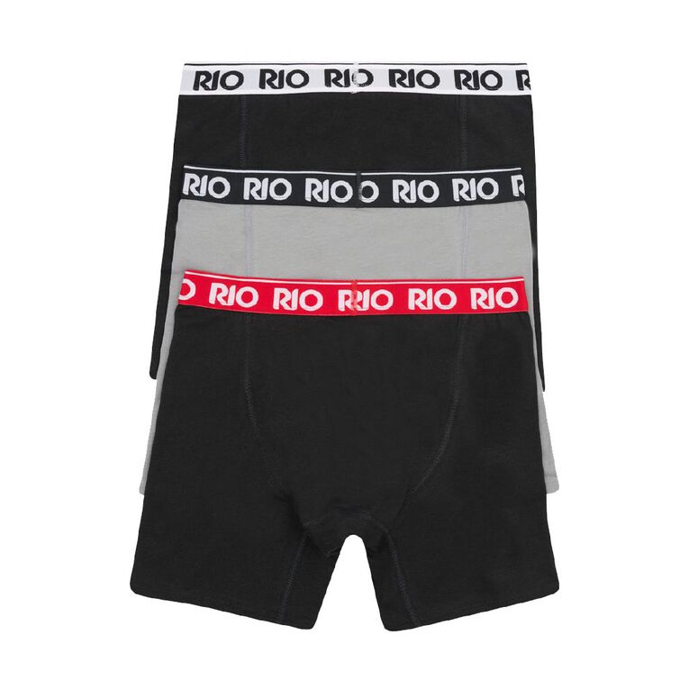 Rio Men's Long Leg Trunks 3 Pack, Black/Grey, hi-res