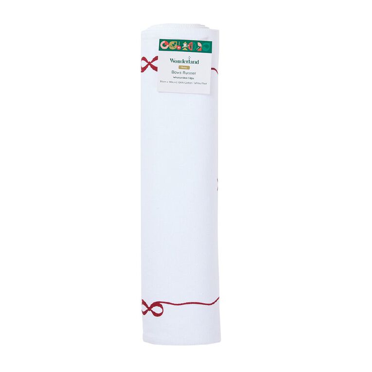 Wonderland Home Bows Runner White/Red 180cm, , hi-res