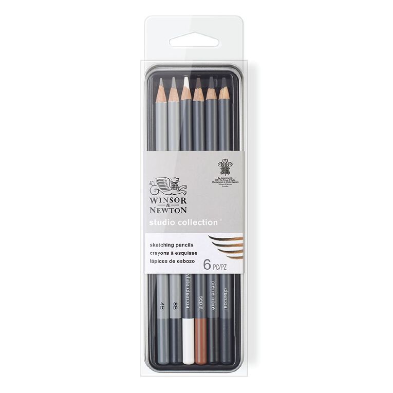 Winsor & Newton Studio Sketching Pencils in Tin 6 Pack, , hi-res