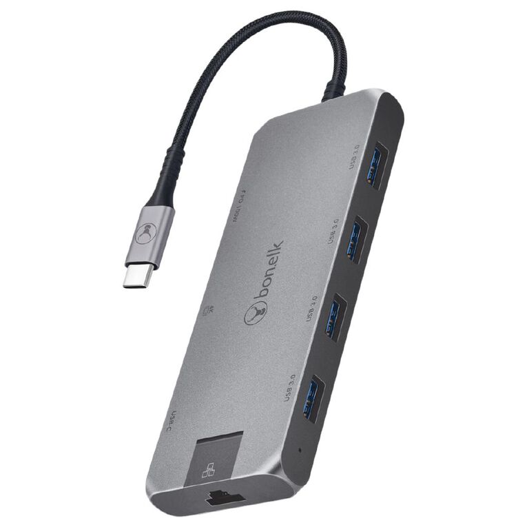 Bonelk Long Life USB C to 8 in 1 Multiport Hub Space Grey Grey, , hi-res